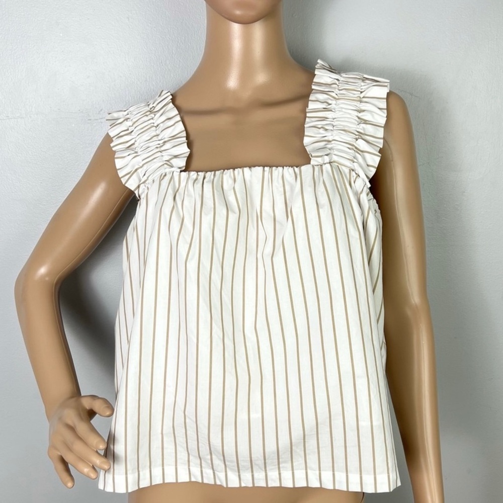 FRAME STRIPED RUFFLE STRAP COTTON TOP - Picture 2 of 11